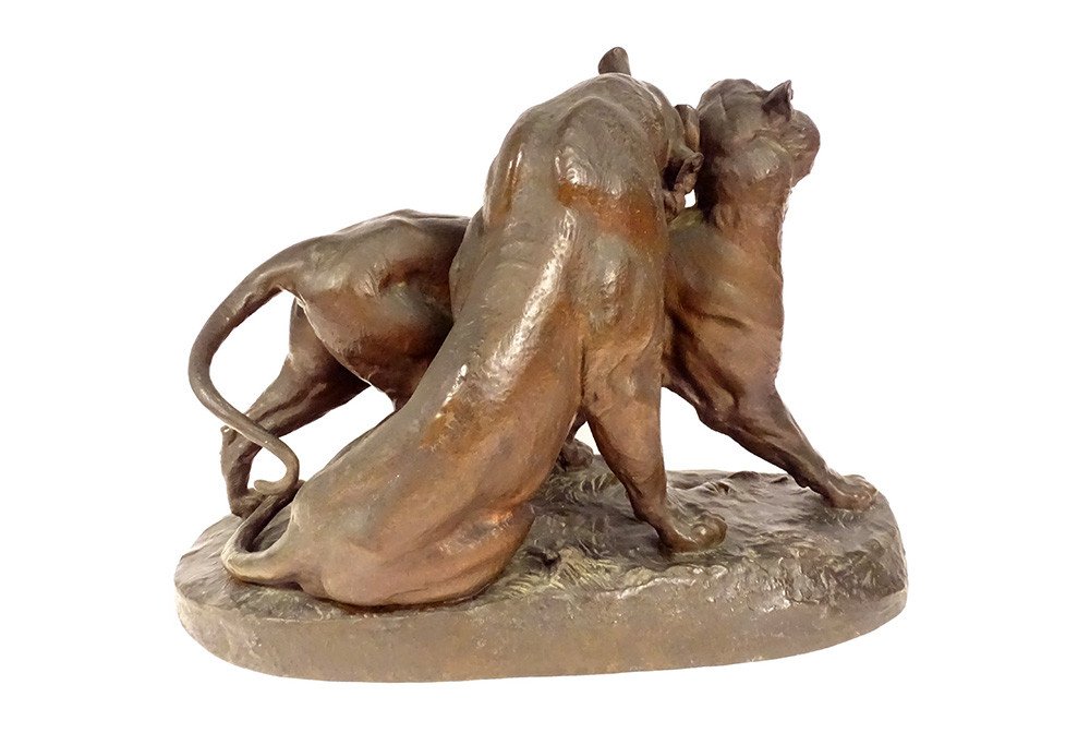 Large Charles Valton Bronze Sculpture Two Lionesses Animal Sculptor 19th-photo-4