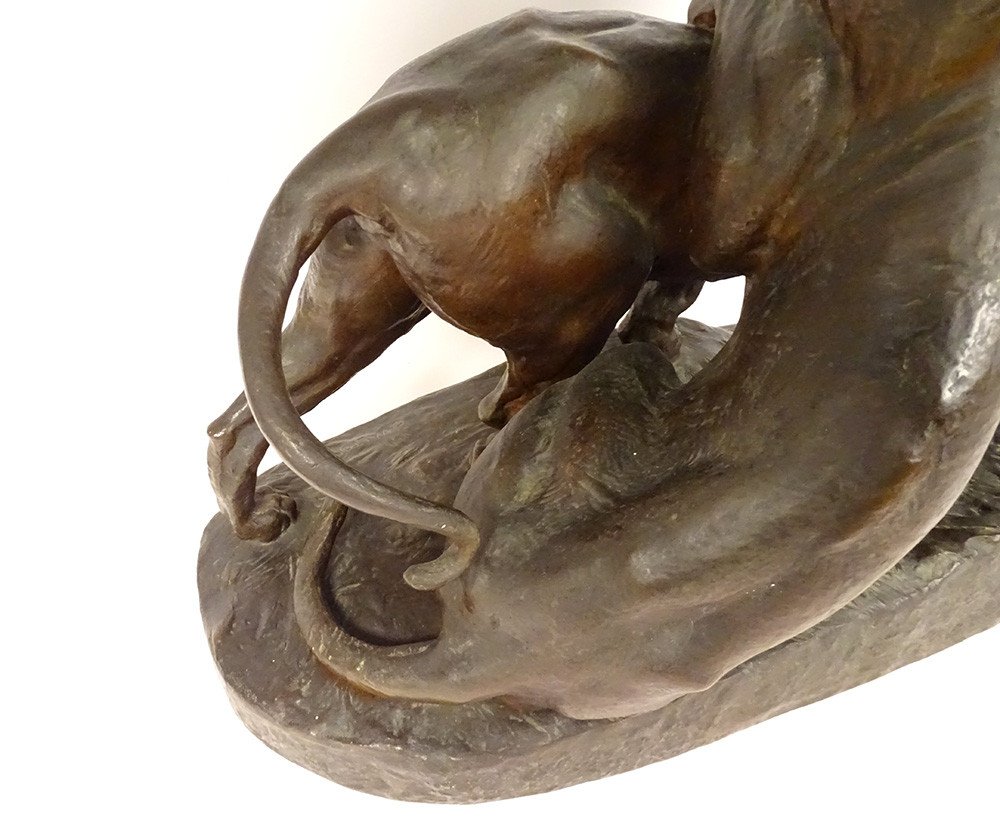 Large Charles Valton Bronze Sculpture Two Lionesses Animal Sculptor 19th-photo-5