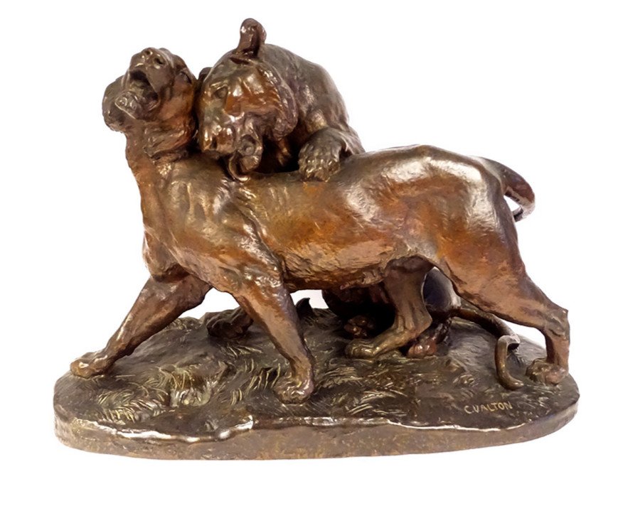 Large Charles Valton Bronze Sculpture Two Lionesses Animal Sculptor 19th