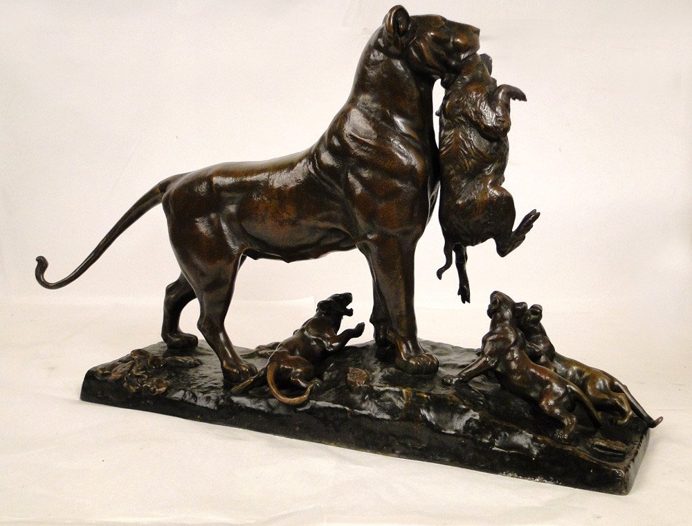Auguste Cain Bronze Sculpture Lioness And Cubs Susse Frères Paris 19th-photo-6