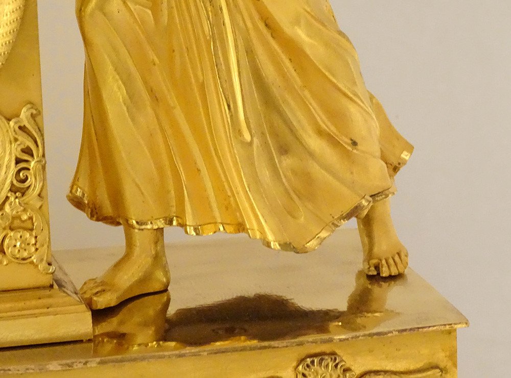 Pendule Empire Naissance De l'Amour Bronze Doré Vestale Athénienne XIXème-photo-2