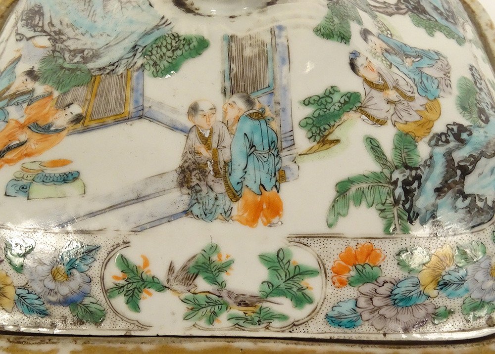 Covered Terrine Porcelain China Famille Verte Characters Landscapes 18th Century-photo-4