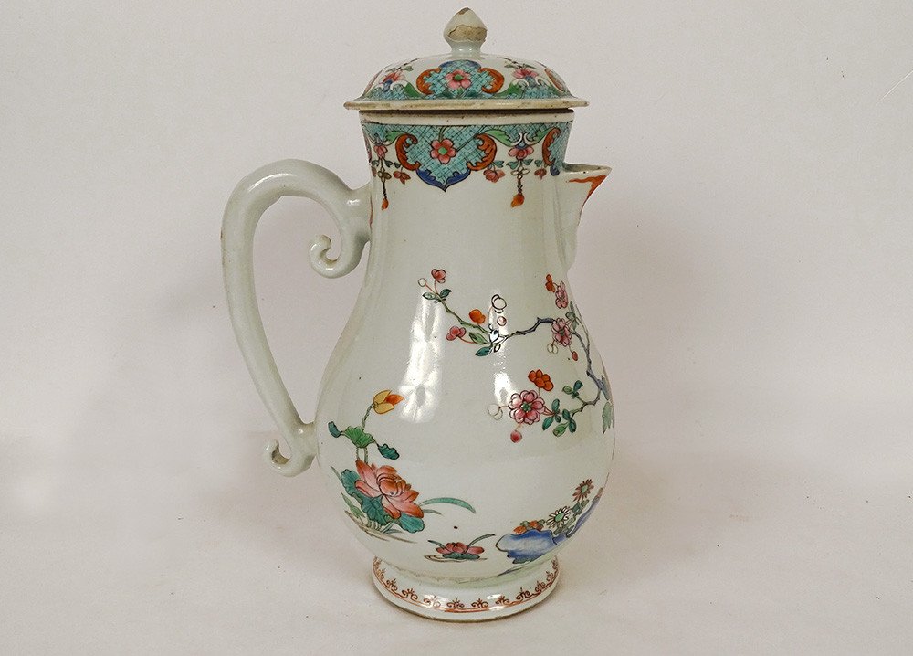 Porcelain Covered Jug China Compagnie Indes Famille Verte Kangxi 18th-photo-2