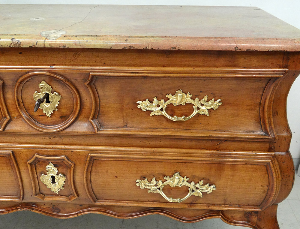 Louis XV Commode Sauteuse Provencal Cherry Carved Marble XVIIIè-photo-3