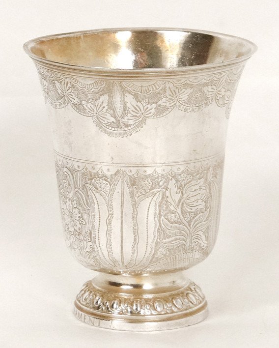 Timbale Piedouche Argent Fermiers Généraux Orléans Martin Lumière 135gr 18è