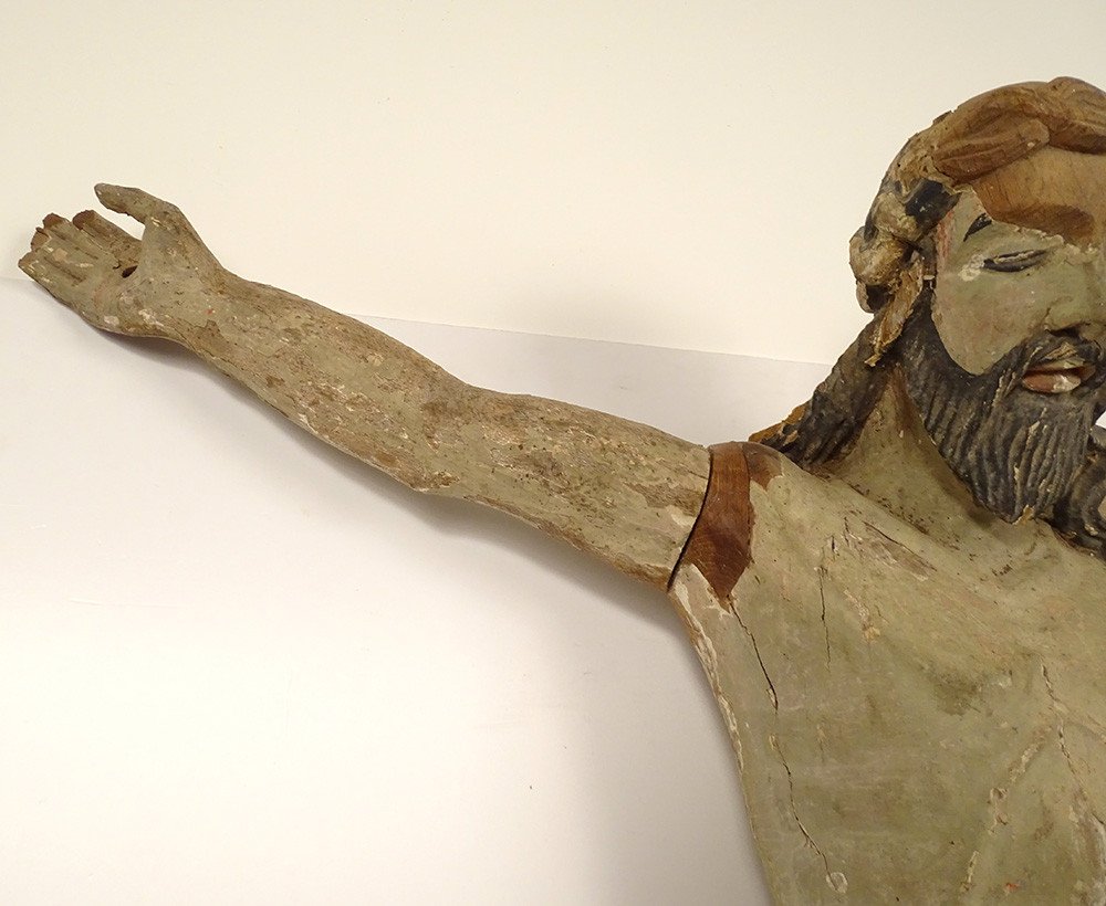 Large Statue Christ Crucifix Cross Carved Polychrome Wood 94cm XVIIth-photo-3