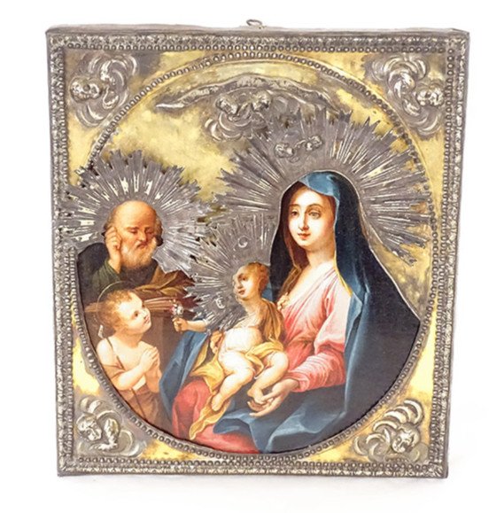 Icône Orthodoxe Russe Oclade Argent Massif HSP Jésus St Jean-Baptiste 19è