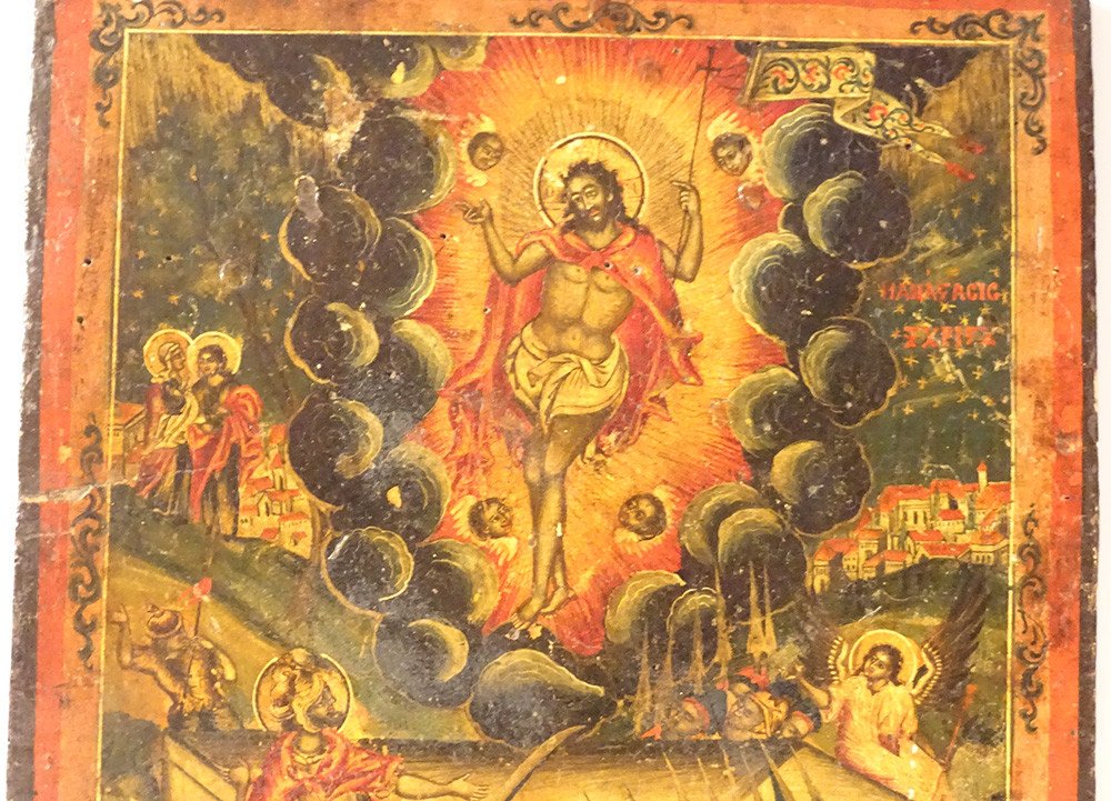 Icône Grecque Byzantine Résurrection Christ Anastasis Soldats Anges XVIIème-photo-2