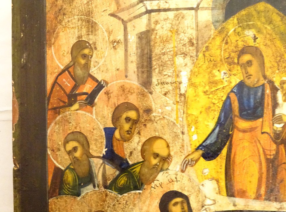Icône Orthodoxe Russe HSP Dormition Vierge Marie Mère Dieu Apôtres XVIIIème-photo-5