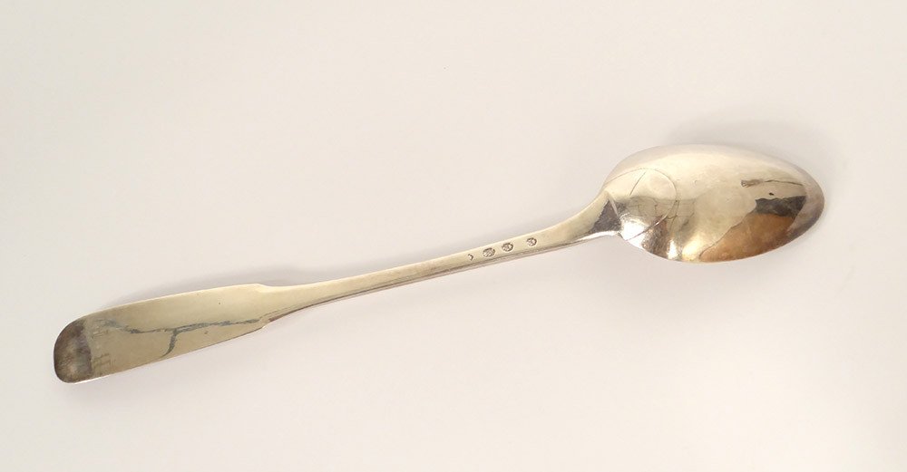 Large Stew Pot Spoon Sterling Silver Farmers General 189gr XVIIIth-photo-2