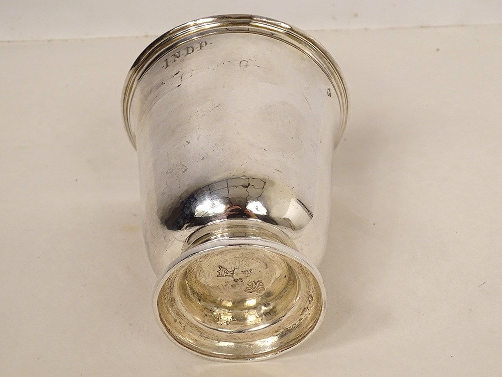 Timbale piedouche argent massif Fermiers Généraux Paris Merger 138gr XVIIIè-photo-4