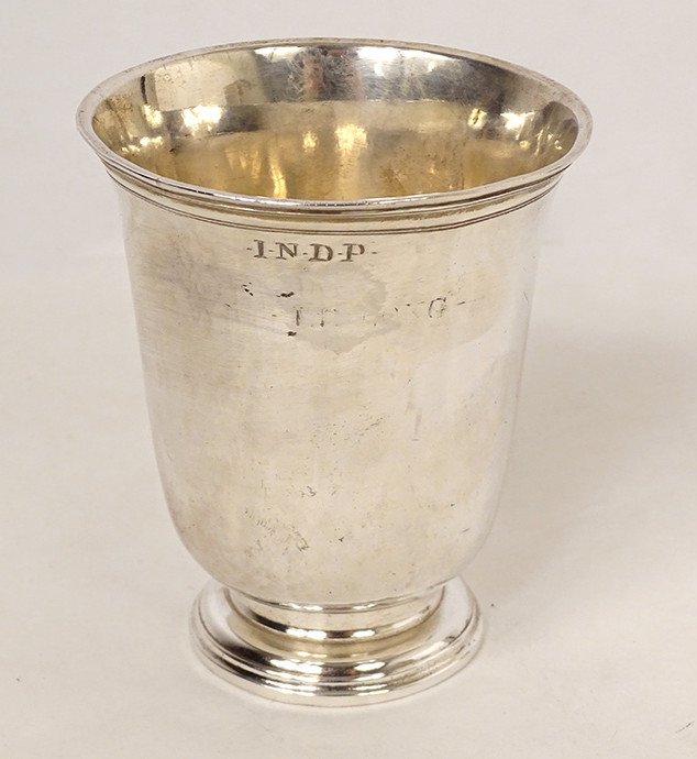 Timbale piedouche argent massif Fermiers Généraux Paris Merger 138gr XVIIIè