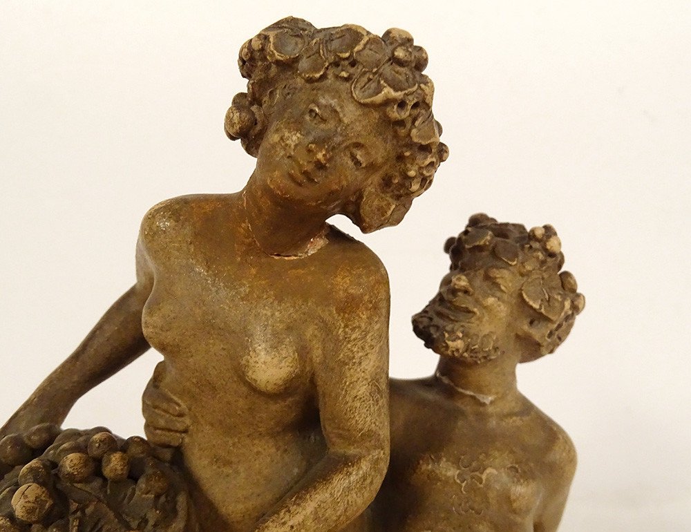 Paire Sculptures Terre Cuite Clodion Satyres Faunes Nymphes Bacchantes XIXè-photo-5
