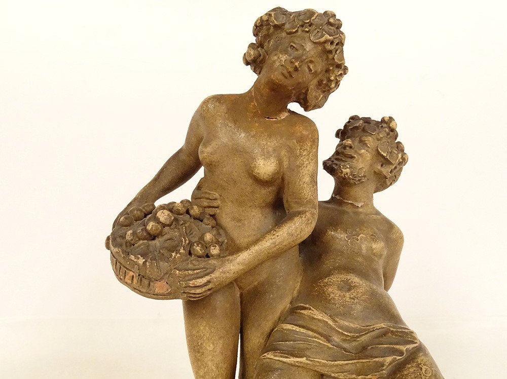 Paire Sculptures Terre Cuite Clodion Satyres Faunes Nymphes Bacchantes XIXè-photo-6