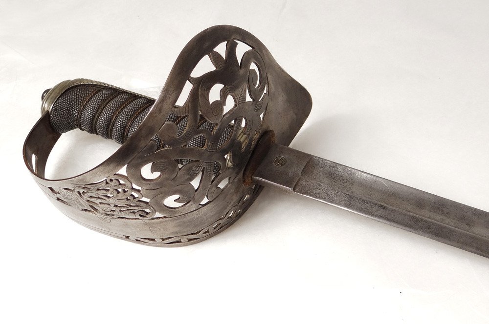 Saber Sword Officer Bronze Galuchat Crown 19th Century-photo-2
