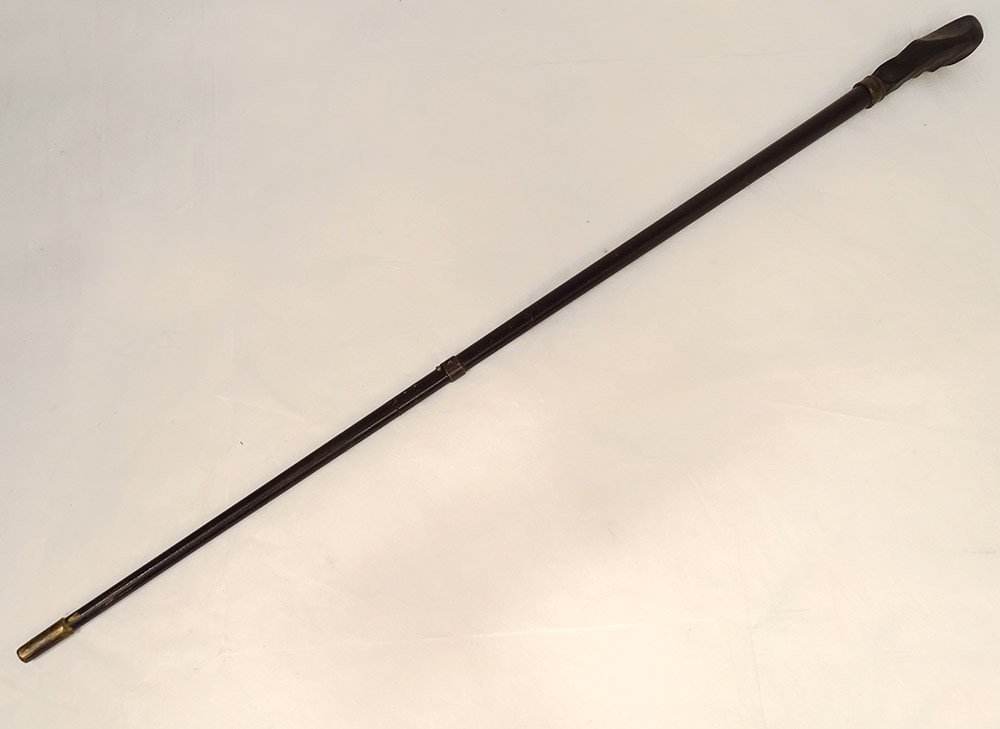 Canne épée à Système Double Lame Pommeau Bois Sculpté XIXème Siècle-photo-8