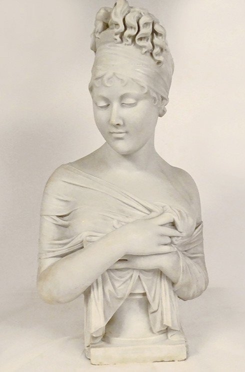 Carrara Marble Bust Sculpture Mme Récamier From Apr. Joseph Chinard 19th Century