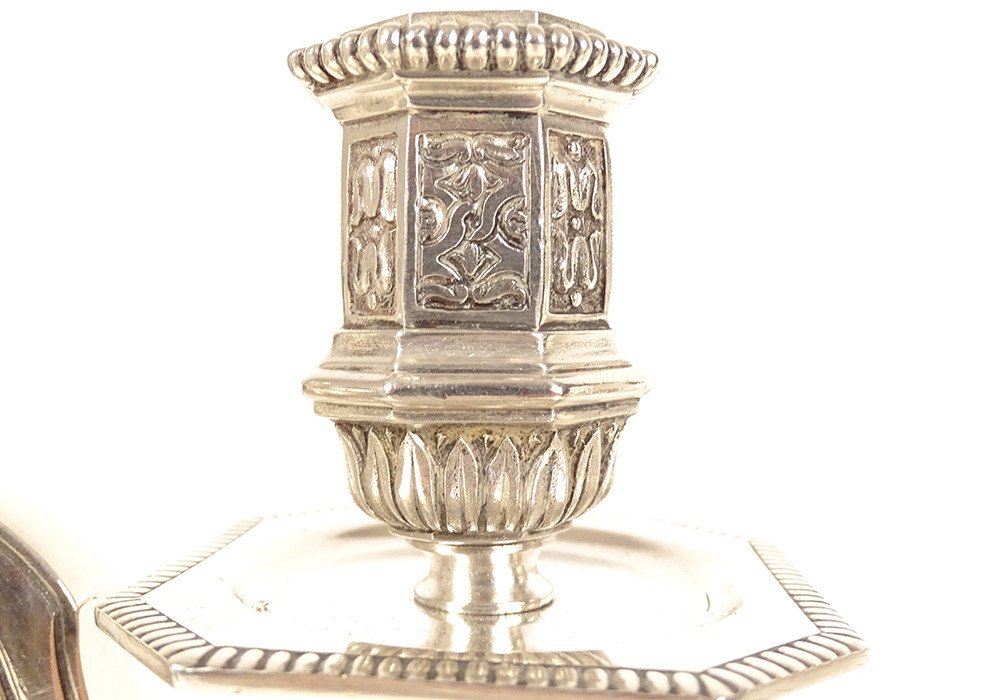 Pair Of 2-light Louis XIV Candelabras In Christofle Dupérier Silver-plated Metal, 20th Century-photo-1
