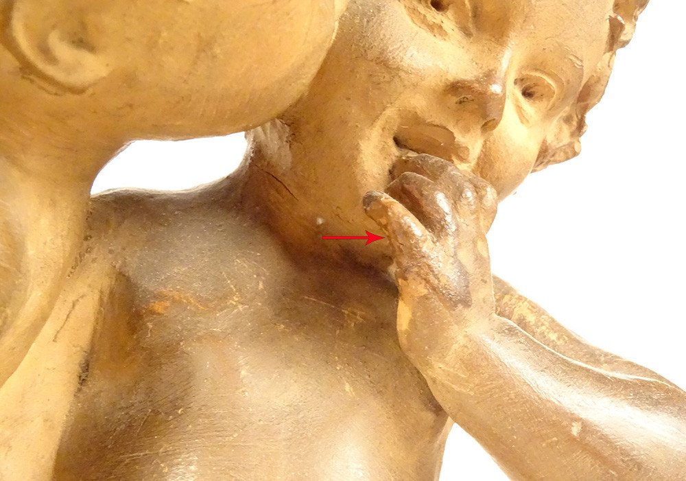 Terracotta Sculpture Emmanuel Villanis Childish Kiss Cherubs End Of 19th Century-photo-6