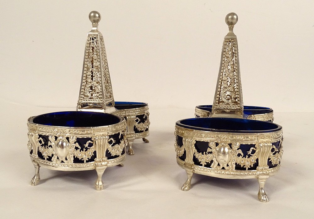 Paire Salières Doubles Louis XVI Argent Fermiers Généraux Paris 1782 XVIIIè-photo-2