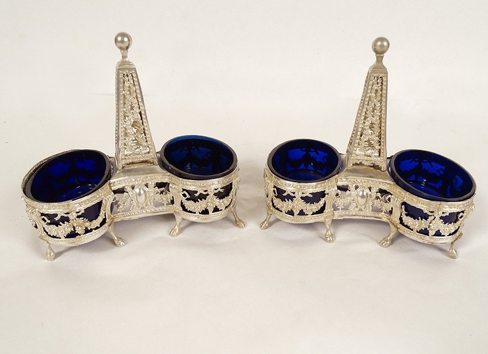 Paire Salières Doubles Louis XVI Argent Fermiers Généraux Paris 1782 XVIIIè