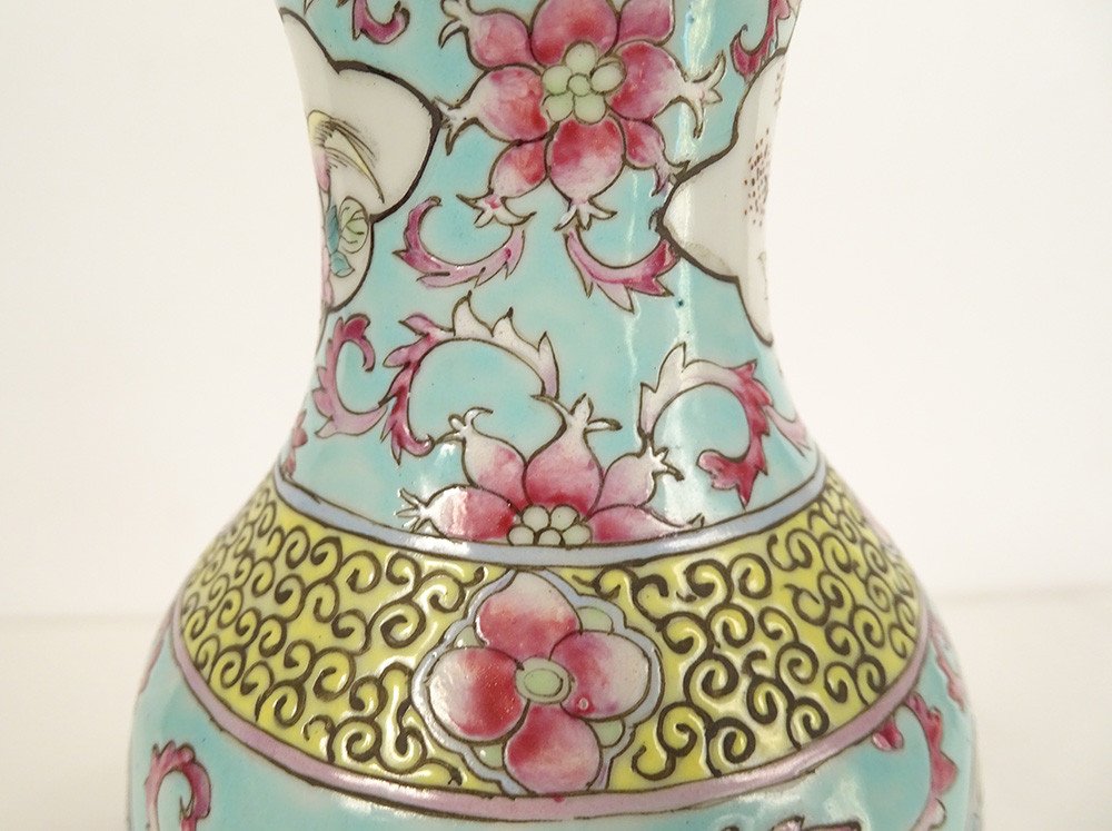 Pair Of Chinese Porcelain Baluster Vases Birds Flowers Double Circle 19th Century-photo-7