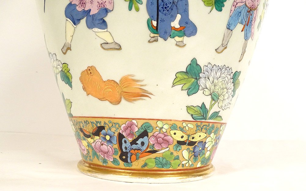Vase Balustre Porcelaine Bayeux Personnages Chinois Dragons Papillons XIXè-photo-4