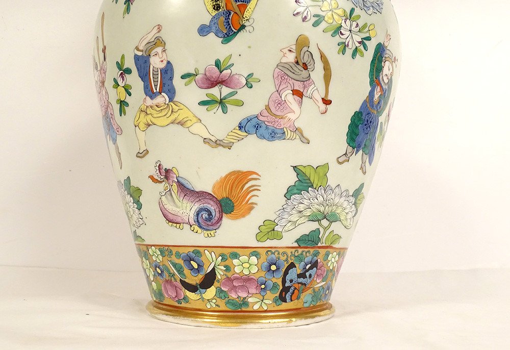 Vase Balustre Porcelaine Bayeux Personnages Chinois Dragons Papillons XIXè-photo-6