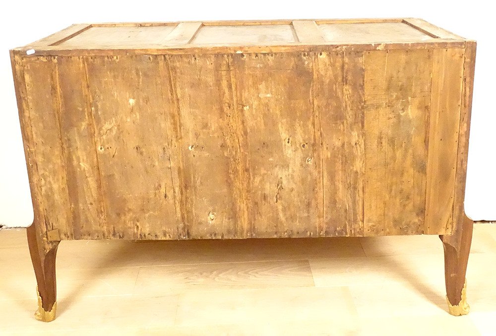 Commode Transition Marqueterie Panneaux Laque Chine Paysages Marbre XVIIIè-photo-8