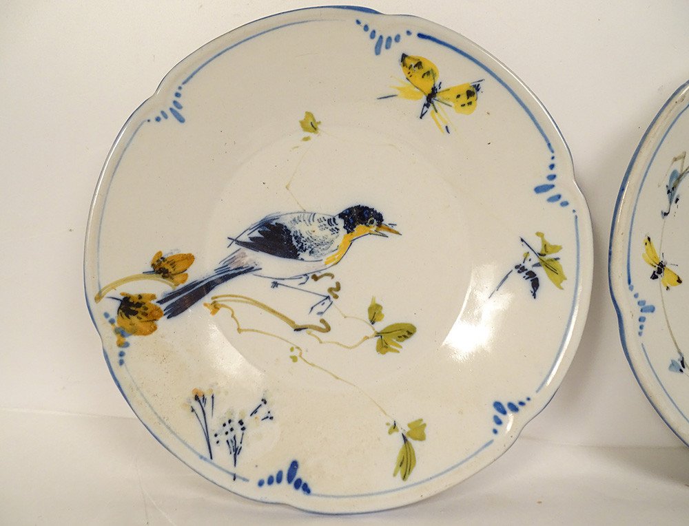 Proantic Paire Assiettes Fa ence Grands Oiseaux Escalier Cristal Dam