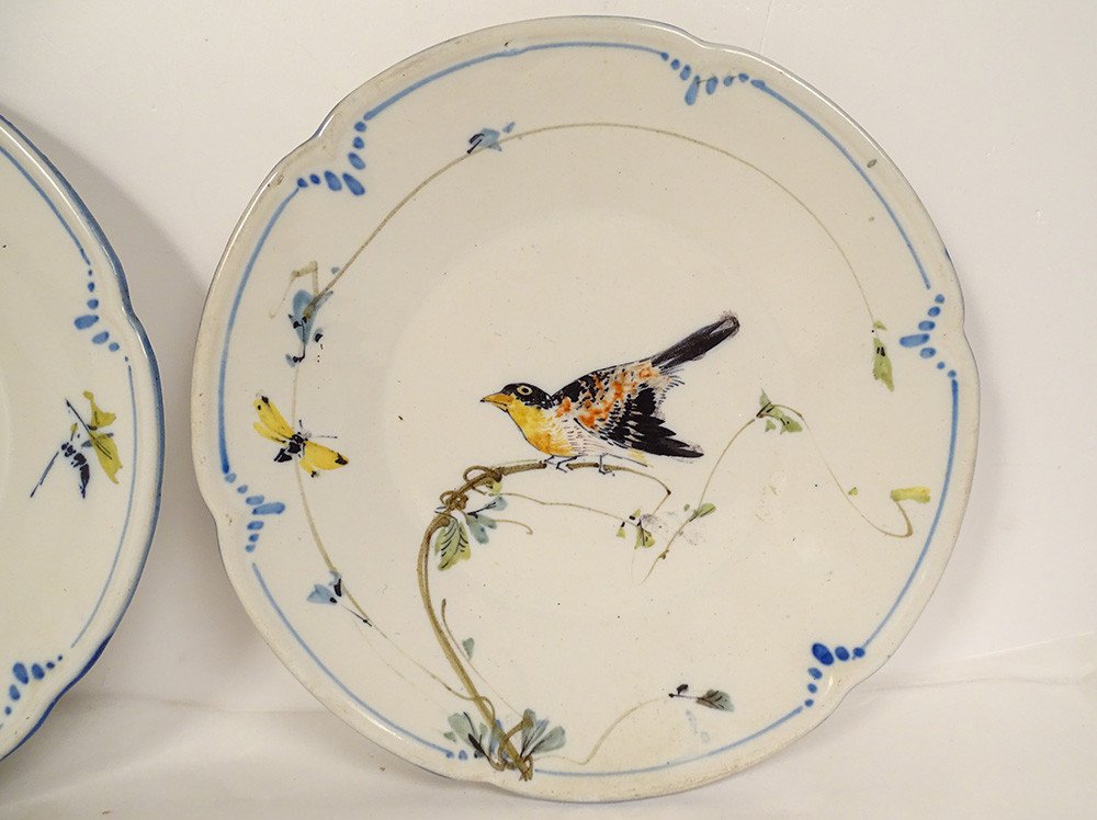 Paire Assiettes Faïence Grands Oiseaux Escalier Cristal Dammouse Laurin 19è-photo-3