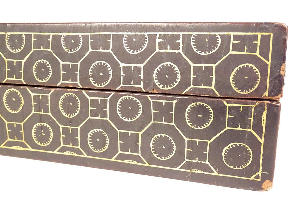 Box Set 126 Tokens Mother Of Pearl Lacquered Wood Gilding Japan Monogram 19th Century-photo-4