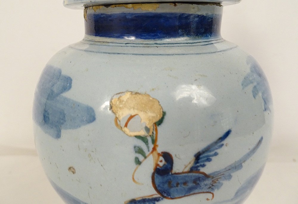 Pot couvert orangiste faïence Delft Guillaume Orange princesse 1773 oiseau-photo-3