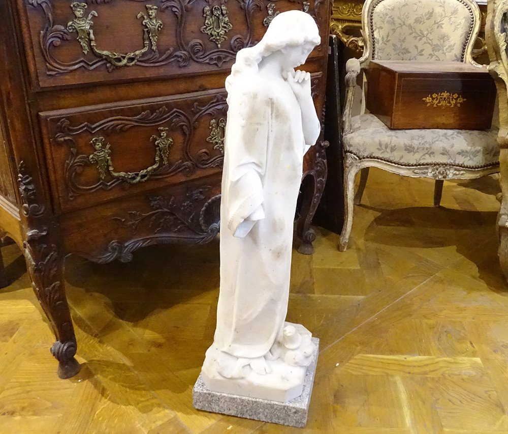 Large White Marble Sculpture Pensive Woman Torch Art Nouveau Late 19th Century-photo-1