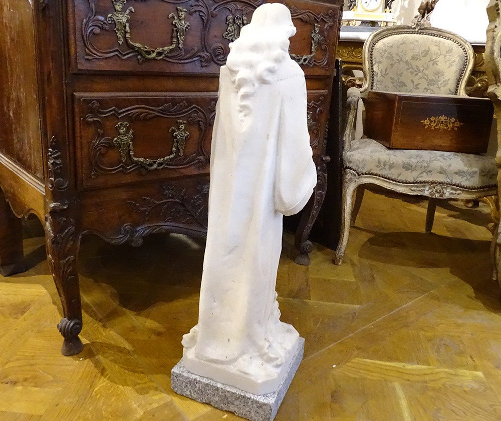 Large White Marble Sculpture Pensive Woman Torch Art Nouveau Late 19th Century-photo-4
