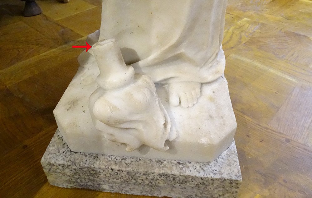 Large White Marble Sculpture Pensive Woman Torch Art Nouveau Late 19th Century-photo-6