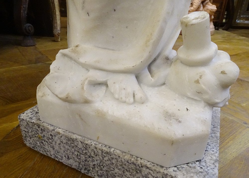 Large White Marble Sculpture Pensive Woman Torch Art Nouveau Late 19th Century-photo-7