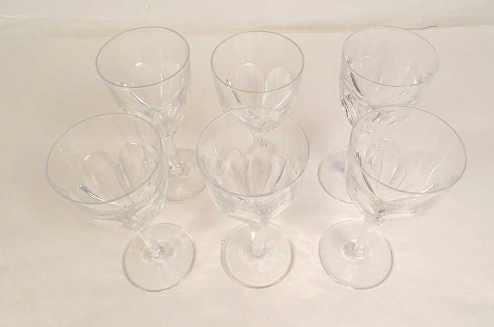 6 Verres à Pied à Vin Cristal Taillé Saint-Louis Modèle Bristol XXè Siècle-photo-2