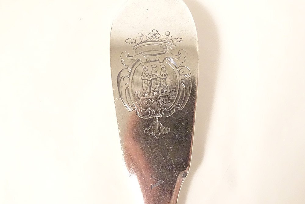Cuillère Ragoût Argent Fermiers Généraux Rennes Blason Chastel Rouvraye 18è-photo-2