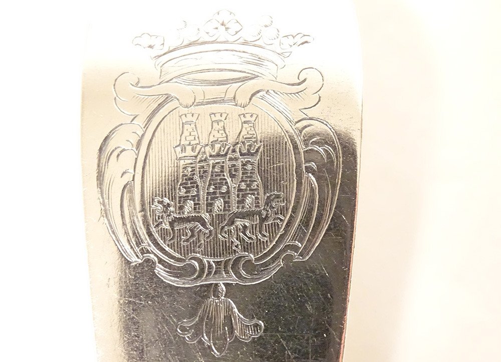 Cuillère Ragoût Argent Fermiers Généraux Rennes Blason Chastel Rouvraye 18è-photo-3