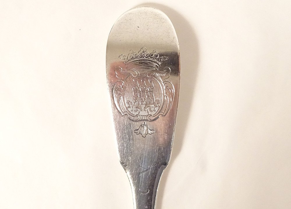 Cuillère Ragoût Argent Fermiers Généraux Rennes Blason Chastel Rouvraye 18è-photo-4
