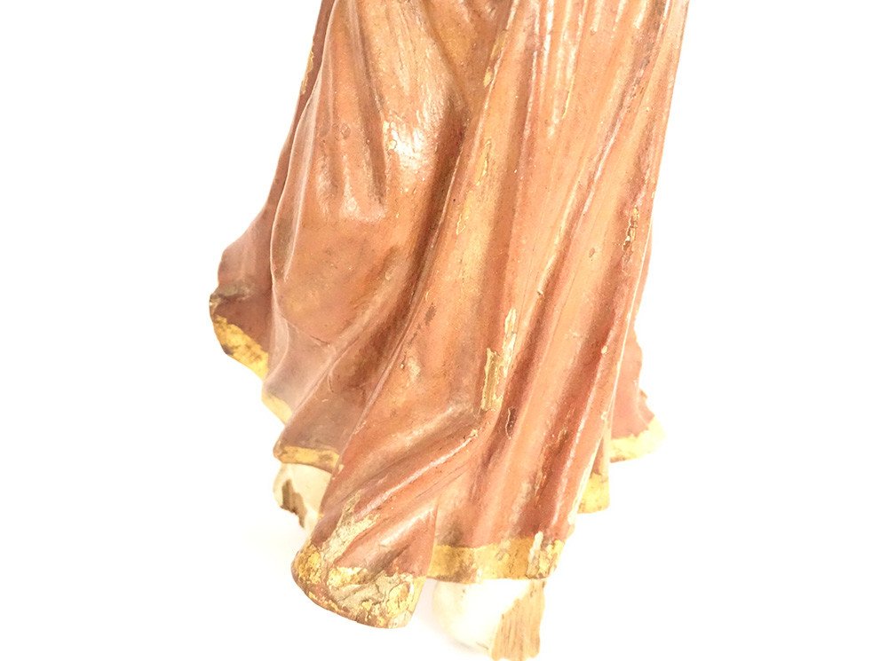 Polychrome Carved Wood Statuette Cherub Angel End Of 18th Century-photo-3