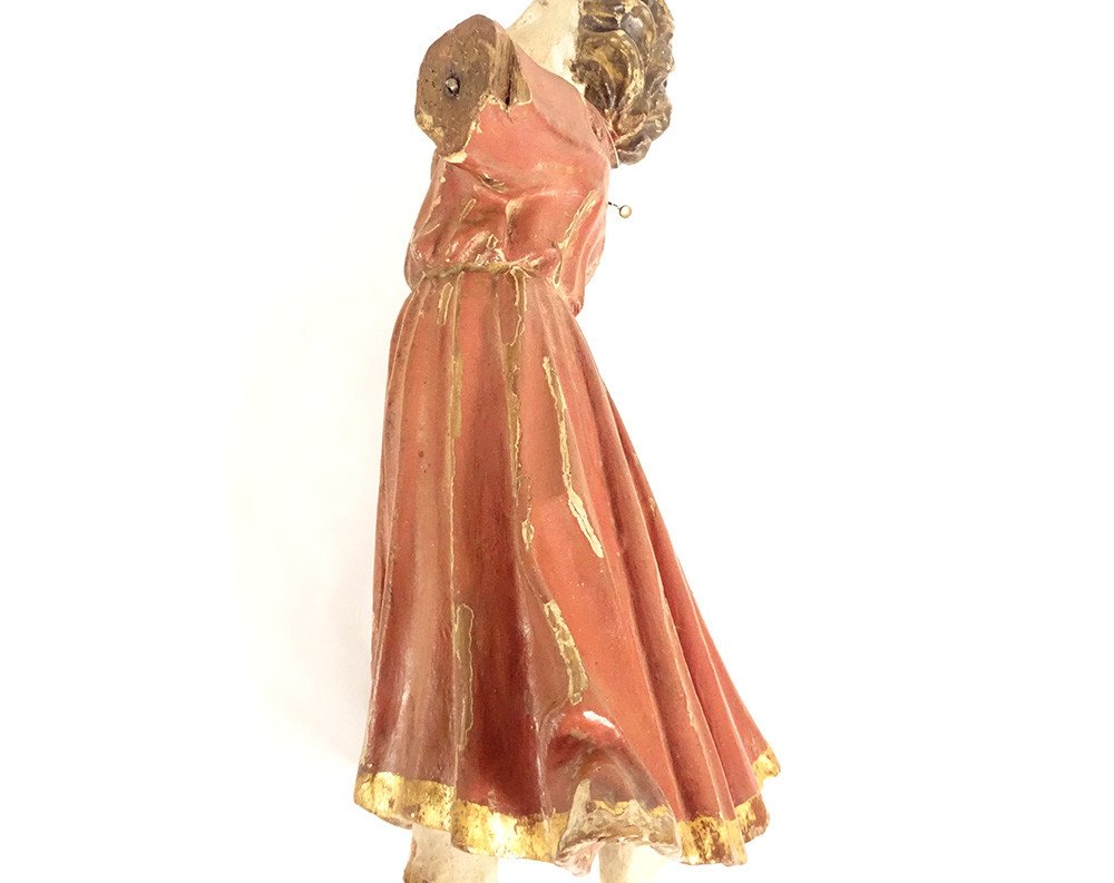 Polychrome Carved Wood Statuette Cherub Angel End Of 18th Century-photo-3