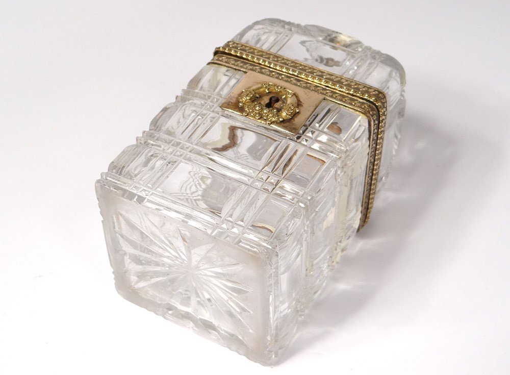 Small Charles X Crystal Baccarat Creusot Brass Bronze Box Case 19th Century-photo-6