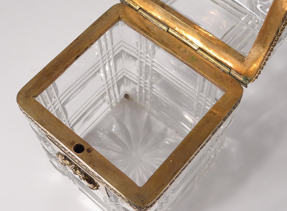 Small Charles X Crystal Baccarat Creusot Brass Bronze Box Case 19th Century-photo-7