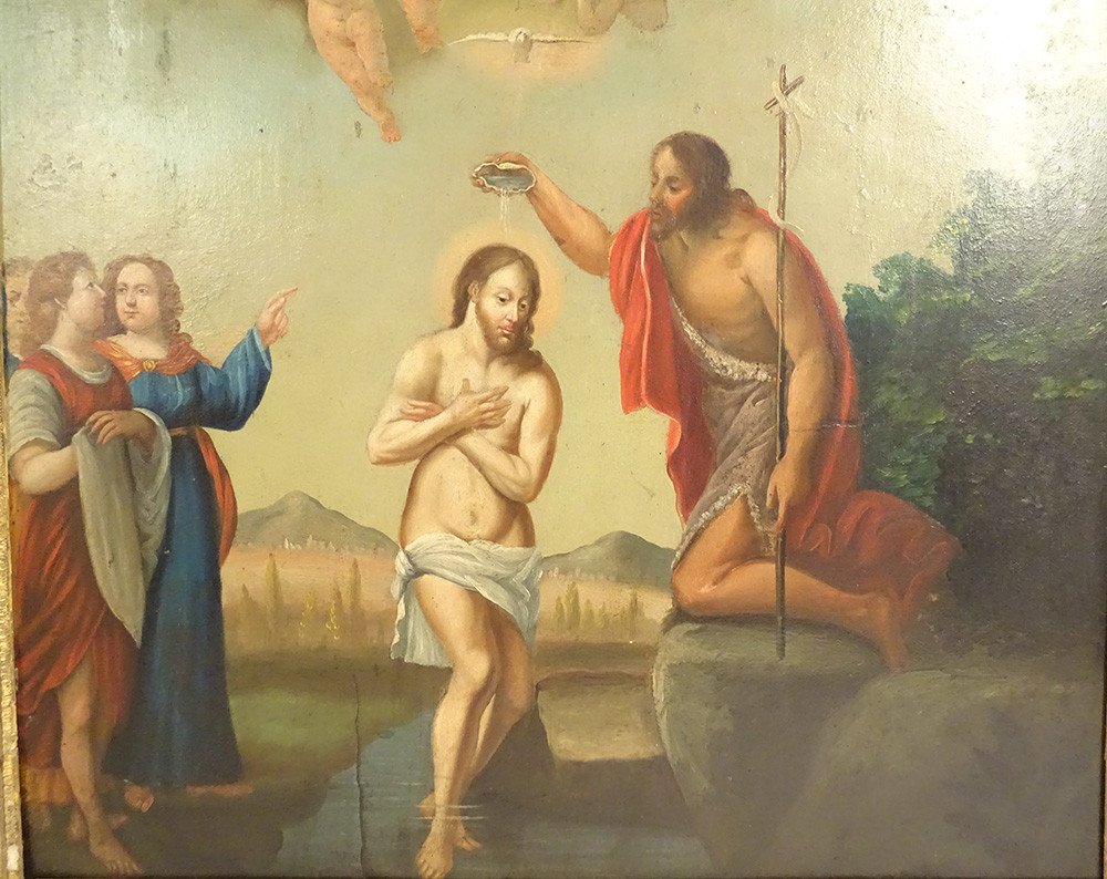 Hsp Painting Baptism Of Christ Jesus Saint John The Baptist Cherubs End Of 18th Century-photo-2