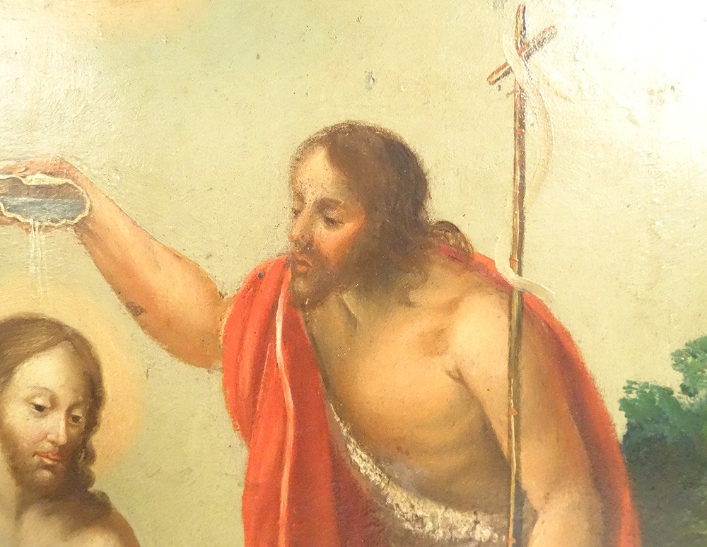 Hsp Painting Baptism Of Christ Jesus Saint John The Baptist Cherubs End Of 18th Century-photo-1