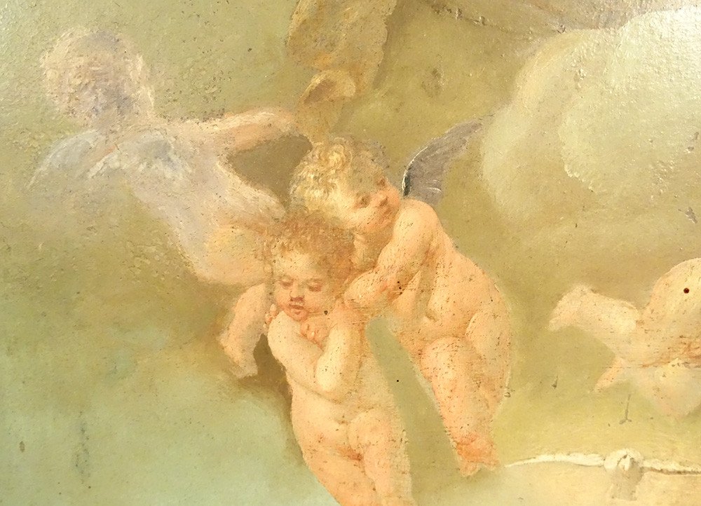 Hsp Painting Baptism Of Christ Jesus Saint John The Baptist Cherubs End Of 18th Century-photo-8