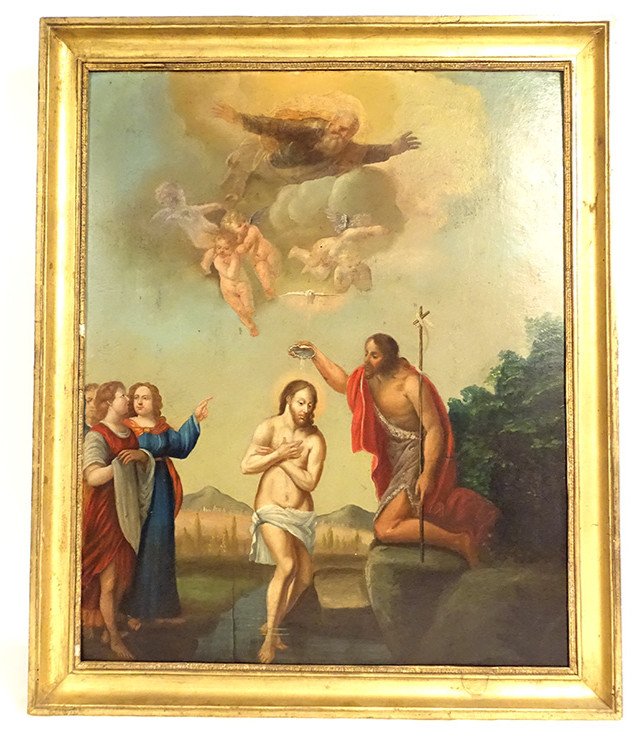 Hsp Painting Baptism Of Christ Jesus Saint John The Baptist Cherubs End Of 18th Century