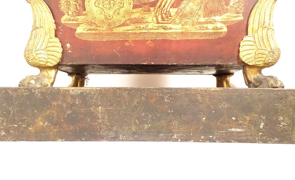 Pair Of Empire Planters Painted Sheet Metal Gilding Gods Mythological Chariots 19th Century-photo-5